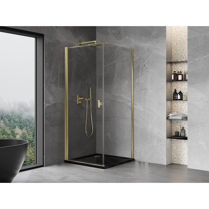 Mexen Mist-B Atveriama dušo kabina 95 x 95 cm, permatoma, auksinė - 8A2T-095-095-50-00