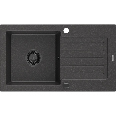 Mexen Pablo granitinė vienos kameros plautuvė su nutekėjimu, 752 x 436 mm, juoda dėmėta, juodas sifonas - 6510751010-76-B