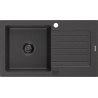 Mexen Pablo granitinė vienos kameros plautuvė su nutekėjimu, 752 x 436 mm, juoda dėmėta, juodas sifonas - 6510751010-76-B
