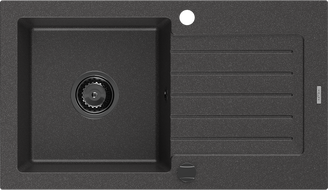 Mexen Pablo granitinė vienos kameros plautuvė su nutekėjimu, 752 x 436 mm, juoda dėmėta, juodas sifonas - 6510751010-76-B