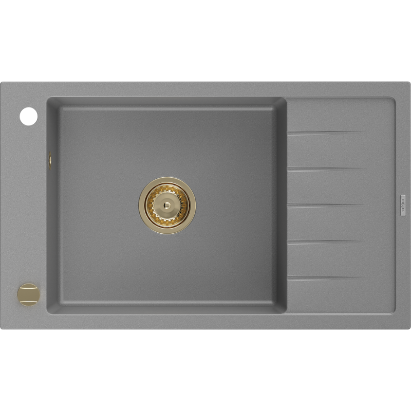 Mexen Elias granitinė vienos kameros plautuvė su nutekamąja dalimi 795 x 480 mm, pilka, aukso sifonas - 6511791005-71-G