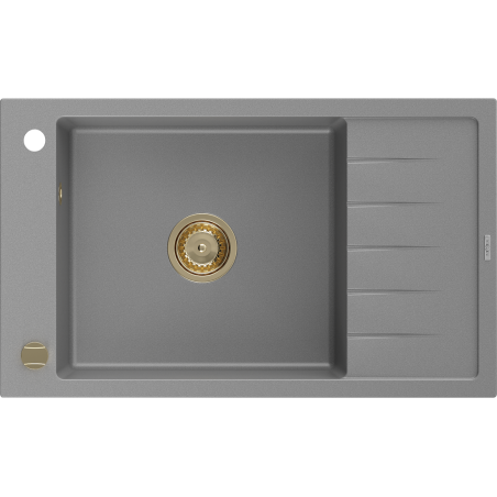Mexen Elias granitinė vienos kameros plautuvė su nutekamąja dalimi 795 x 480 mm, pilka, aukso sifonas - 6511791005-71-G
