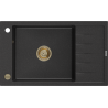 Mexen Elias granitinė vienos dalies plautuvė su lašintuvu 795 x 480 mm, juoda/sidabrinė metalinė, aukso spalvos sifonas