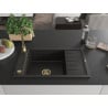 Mexen Elias vienguba granitinė plautuvė su džiovykle 795 x 480 mm, Juoda/Auksinė metallic, sifonas Auksinė - 6511791005-75-G