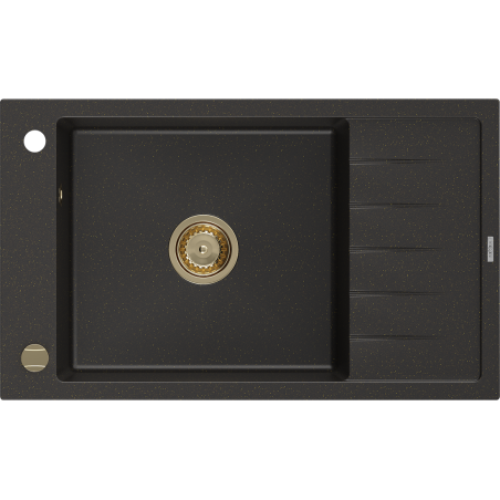 Mexen Elias Granitinė 1 skyrelio kriauklė su nusausintuvu 795 x 480 mm, juoda/auksinis metalikas, auksinis sifonas
