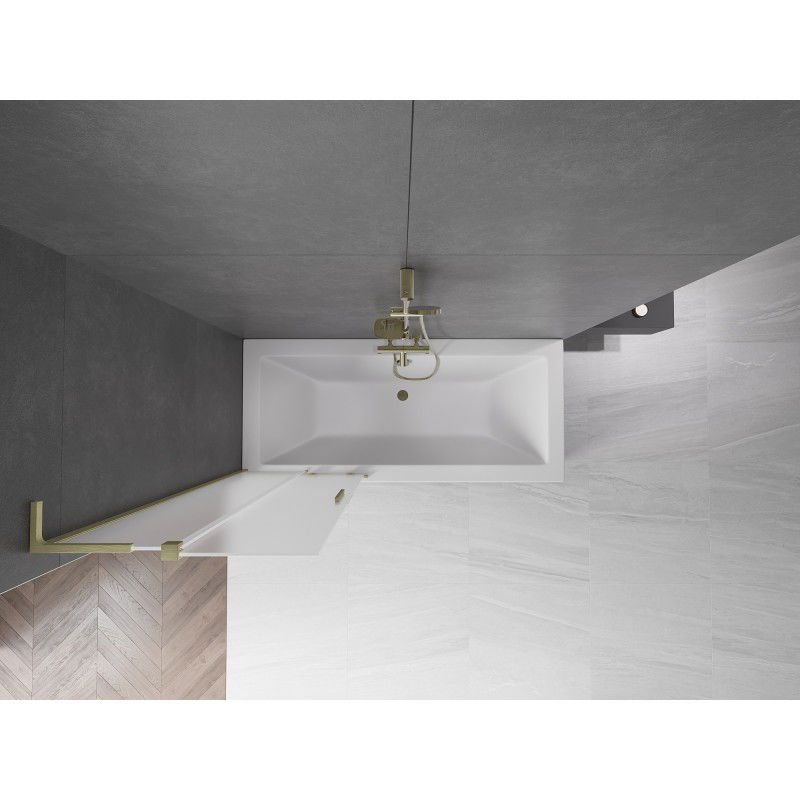 Mexen Velar L vonios ekrano dviejų dalių stumdoma 85 x 150 cm, matinė, auksinė šukuota - 896-085-003-31-55