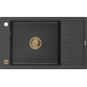 Mexen Elias granitinė plautuvė su viena kamera ir lašektuve 795 x 480 mm, juoda dėmėta, auksinis sifonas - 6511791005-76-G