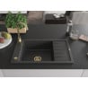 Mexen Elias vienguba granitinė plautuvė su džiovykle 795 x 480 mm, Juodai dėmėtas, sifonas Auksinė - 6511791005-76-G