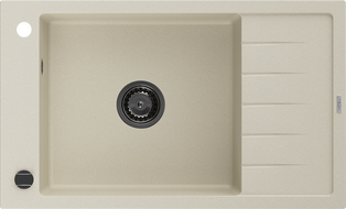 Mexen Elias vienos kameros granito plautuvė su nuvarvėjimu 795 x 480 mm, smėlinė, juodas sifonas - 6511791005-69-B