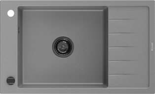 Mexen Elias granitinė vienos kameros plautuvė su nutekėjimu 795 x 480 mm, pilka, juodas sifonas - 6511791005-71-B