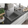 Mexen Elias grindinis virtuvės kriauklė 1 kameros, su nutekėjimo lenta 795 x 480 mm, pilka, juodas sifonas - 6511791005-71-B