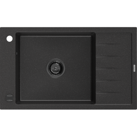 Mexen Elias granitinė vienos kameros kriauklė su nusausintuvu 795 x 480 mm, juoda/sidabrinė metaliko spalva, juodas sifonas