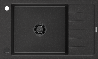 Mexen Elias granitinė vienos kameros kriauklė su nusausintuvu 795 x 480 mm, juoda/sidabrinė metaliko spalva, juodas sifonas