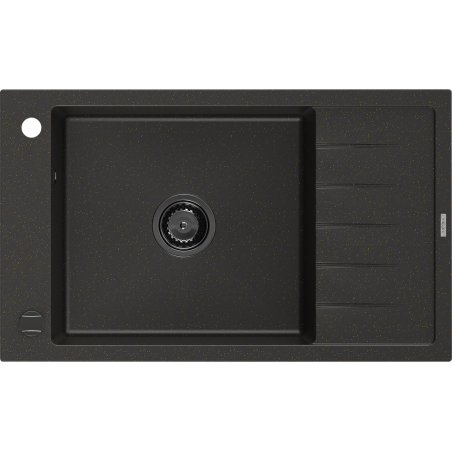 Mexen Elias granitinė vienos kameros kriauklė su nutekėjimu 795 x 480 mm, juoda/auksinė metalikinė, juodas sifonas