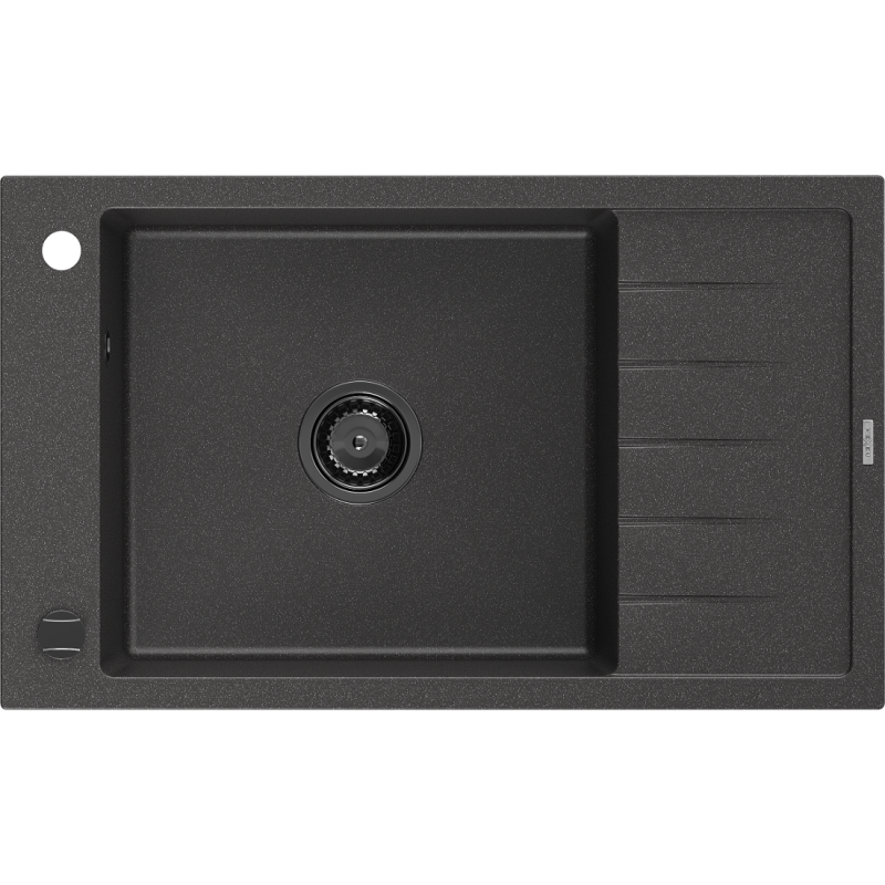 Mexen Elias granitinė kriauklė su vienu dubeniu ir nusausėjimu 795 x 480 mm, juoda su taškeliais, juodas sifonas