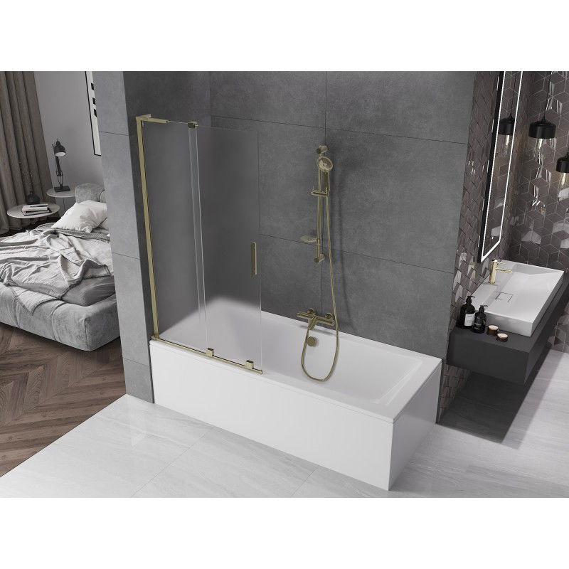 Mexen Velar L vonios ekranas, reguliuojamas, 2 dalių, 95 x 150 cm, matinė, auksinė - 896-095-003-31-50