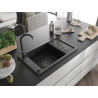 Mexen Elias granitinė vienos komoros kriauklė su nutekamu 795 x 480 mm, juoda, juodas sifonas - 6511791005-77-B