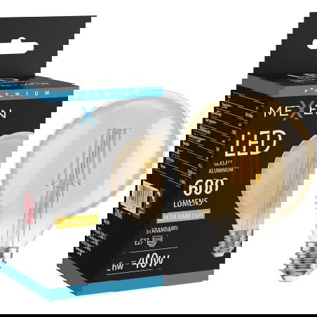 Mexen Vintis LED gijų lemputė E27, G95, 6W, Šiltai balta - 2200K, 600 lm, gintaro - L157-E27-0622-50