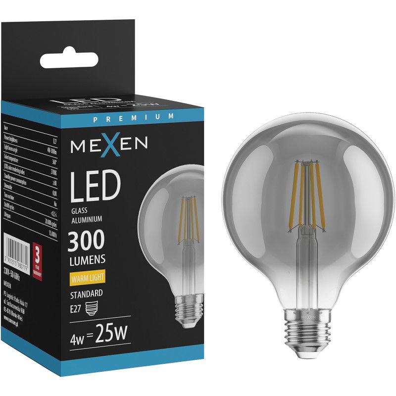 Mexen Vintis LED gijų lemputė E27, G95, 4W, Šilta - 2700K, 300 lm, dūminė - L157-E27-0427-70