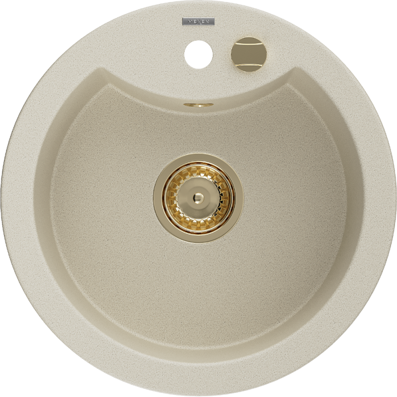 Mexen Diego granitinis virtuvės kriauklė 1 skyrelis 488 x 480 mm, smėlio, auksinis sifonas - 6512481000-69-G
