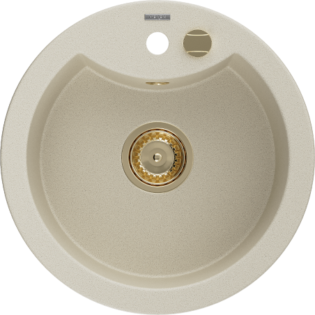 Mexen Diego granitinis virtuvės kriauklė 1 skyrelis 488 x 480 mm, smėlio, auksinis sifonas - 6512481000-69-G