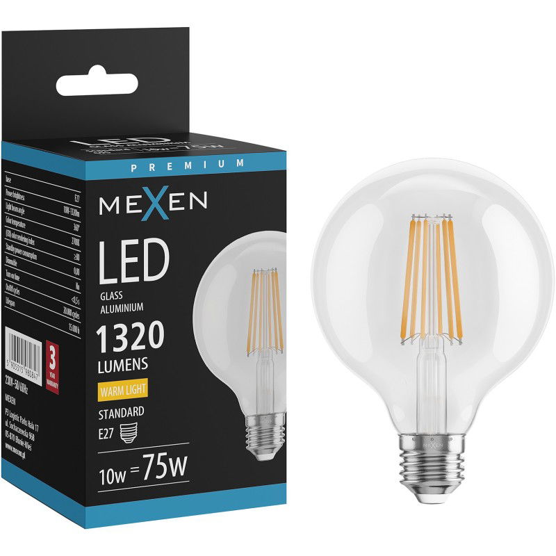 Mexen Vintis LED lemputė, E27, G95, 10W, Šilta - 2700K, 1320 lm, skaidri - L157-E27-1027-00
