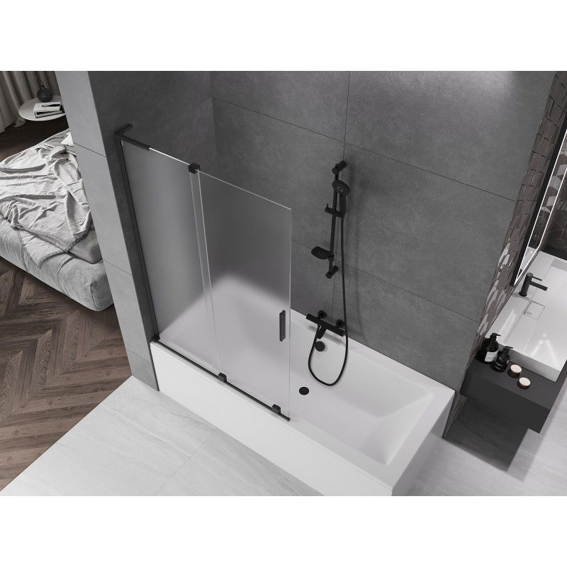 Mexen Velar L vonios pertvara, 2 sparnų slankiojanti 110 x 150 cm, matinė, juoda - 896-110-003-31-70