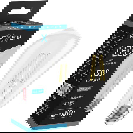 Mexen Vintis LED filamentinė lemputė E27, ST64, 6W, Šalta - 6500K, 720 lm, skaidri - L152-E27-0665-00