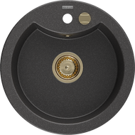 Mexen Diego granito plautuvė 1 skyrius 488 x 480 mm, juodas su taškeliais, sifonas auksinis - 6512481000-76-G