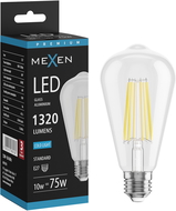 Mexen Vintis LED siūlelių lemputė E27, ST64, 10W, Šalta - 6500K, 1320 lm, skaidri - L152-E27-1040-00 - L152-E27-1065-00