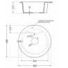 Mexen Diego vienos kameros granito praustuvas 488 x 480 mm, baltas, juodas sifonas - 6512481000-20-B