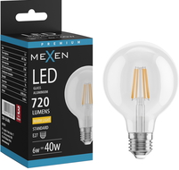 Mexen Vintis LED gijų lemputė E27, G80, 6W, Šiltai balta - 2700K, 720 lm, skaidri - L155-E27-0627-00