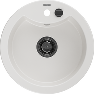 Mexen Diego vienos kameros granito praustuvas 488 x 480 mm, baltas, juodas sifonas - 6512481000-20-B