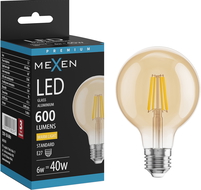 Mexen Vintis LED siūlų lemputė E27, G80, 8W, šiltai balta - 2700K, 750 lm, gintaro spalvos - L155-E27-0827-50