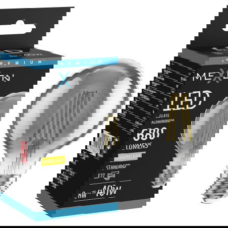 Mexen Vintis LED filamento lemputė E27, G80, 8W, Šilta - 2700K, 680 lm, dūminė - L155-E27-0827-70