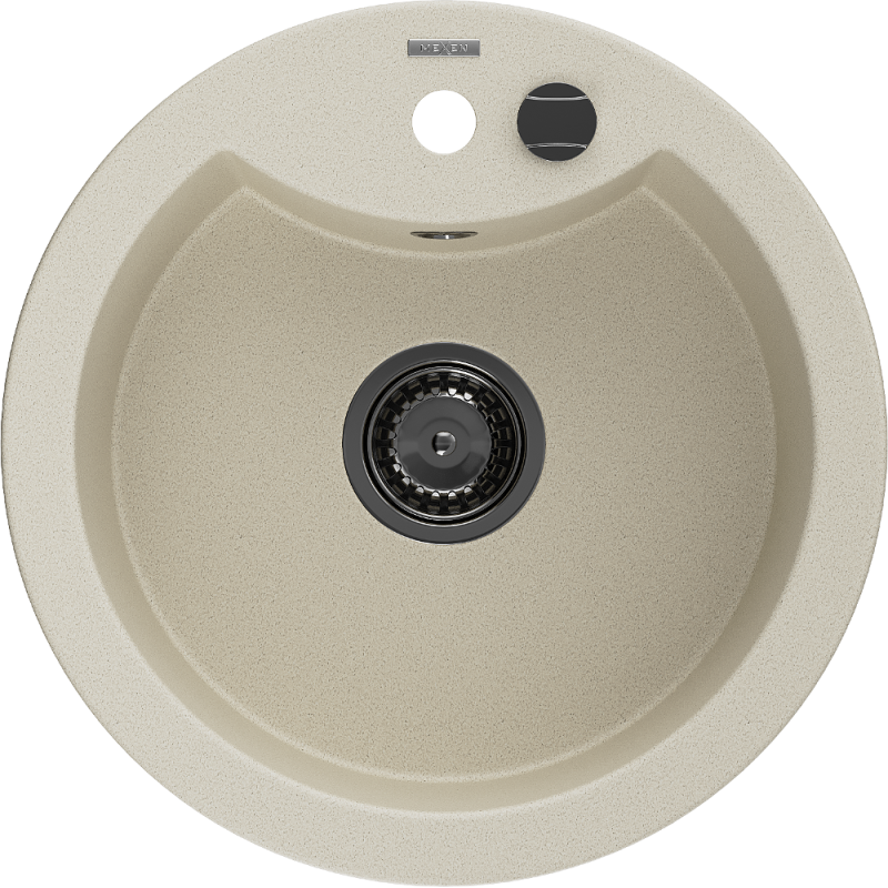 Mexen Diego granitinis vienos kameros plautuvas 488 x 480 mm, smėlio spalvos, juodas sifonas - 6512481000-69-B