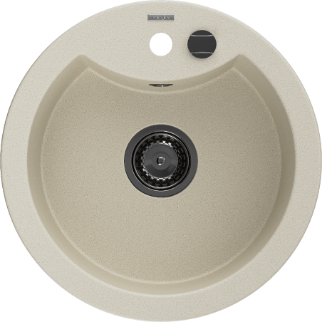 Mexen Diego granitinis vienos kameros plautuvas 488 x 480 mm, smėlio spalvos, juodas sifonas - 6512481000-69-B