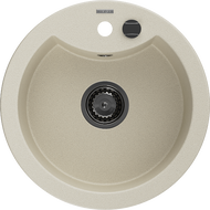 Mexen Diego granitinis vienos kameros plautuvas 488 x 480 mm, smėlio spalvos, juodas sifonas - 6512481000-69-B