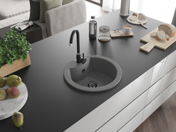 Mexen Diego vienguba granitinė plautuvė 488 x 480 mm, Pilka, sifonas Juoda - 6512481000-71-B