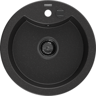 Mexen Diego granitinė vienos kameros kriauklė 488 x 480 mm, juoda/sidabrinė metalinė, juodas sifonas - 6512481000-73-B