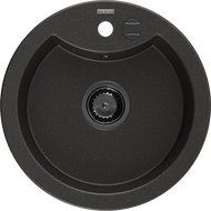 Mexen Diego granito plautuvė su viena kamera 488 x 480 mm, juodos/auksinės metalo spalvos, juodas sifonas - 6512481000-75-B