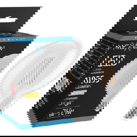 Mexen Vintis LED E27, G125, 8W, Šiltas - 2700K, 1055 lm, skaidrus filamentinė lemputė - L158-E27-0827-00