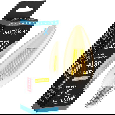 Mexen Vintis LED gijų lemputė E14, C35, 4W, Šilta - 2200K, 400 lm, gintarinė - L154-E14-0422-50