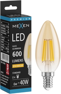 Mexen Vintis LED filamento lemputė E14, C35, 6W, Šilta - 2200K, 600 lm, gintaro - L154-E14-0622-50
