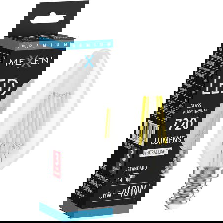 Mexen Vintis LED filamentinė lemputė E14, C35, 6W, Neutrali - 4000K, 720 lm, skaidri - L154-E14-0640-00