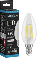 Mexen Vintis LED filamentinė lemputė E14, C35, 6W, Neutrali - 4000K, 720 lm, skaidri - L154-E14-0640-00