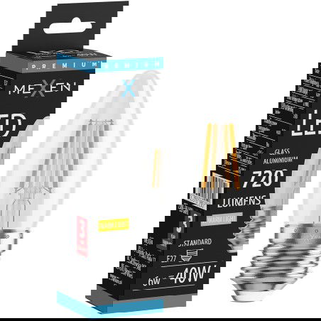 Mexen Vintis LED gijų lemputė E27, C35, 6W, Šilta - 2700K, 720 lm, skaidri - L154-E27-0627-00