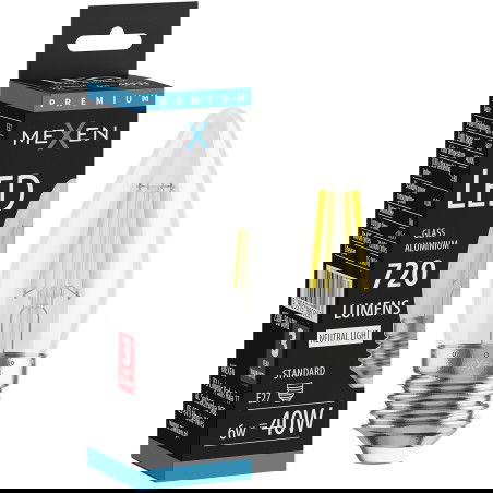 Mexen Vintis LED siūlelio lemputė E27, C35, 6W, Neutralus - 4000K, 720 lm, skaidrus - L154-E27-0640-00