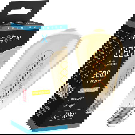 Mexen Vintis LED kaitinamosios spiralės lemputė E27, ST64, 6W, Šilta - 2200K, 530 lm, gintarinė - L162-E27-0622-50