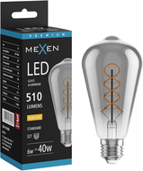 Mexen Vintis LED E27 srieginė kaitinamoji lemputė su spirale, ST64, 6W, Šilta - 2700K, 510 lm, dūmų spalva
